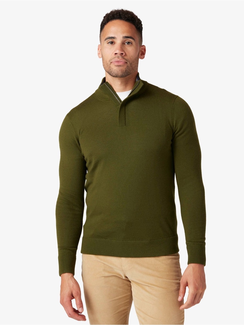 NWT $258 Mizzen+Main Merino Wool Preston Quarter Zip Sweater Dark Green Large